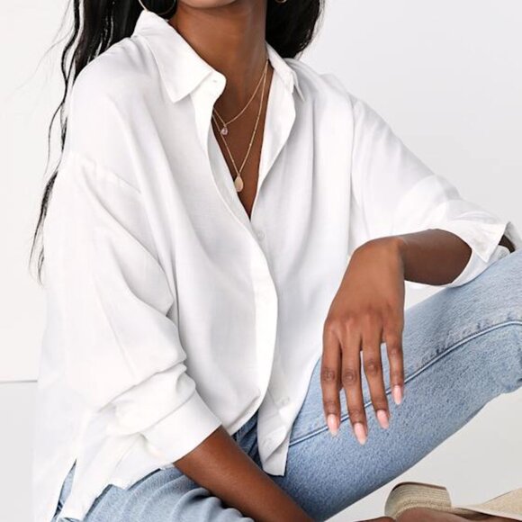 Lulus Casual Elegance White Long Sleeve Button-up Top - Size S - Picture 1 of 6